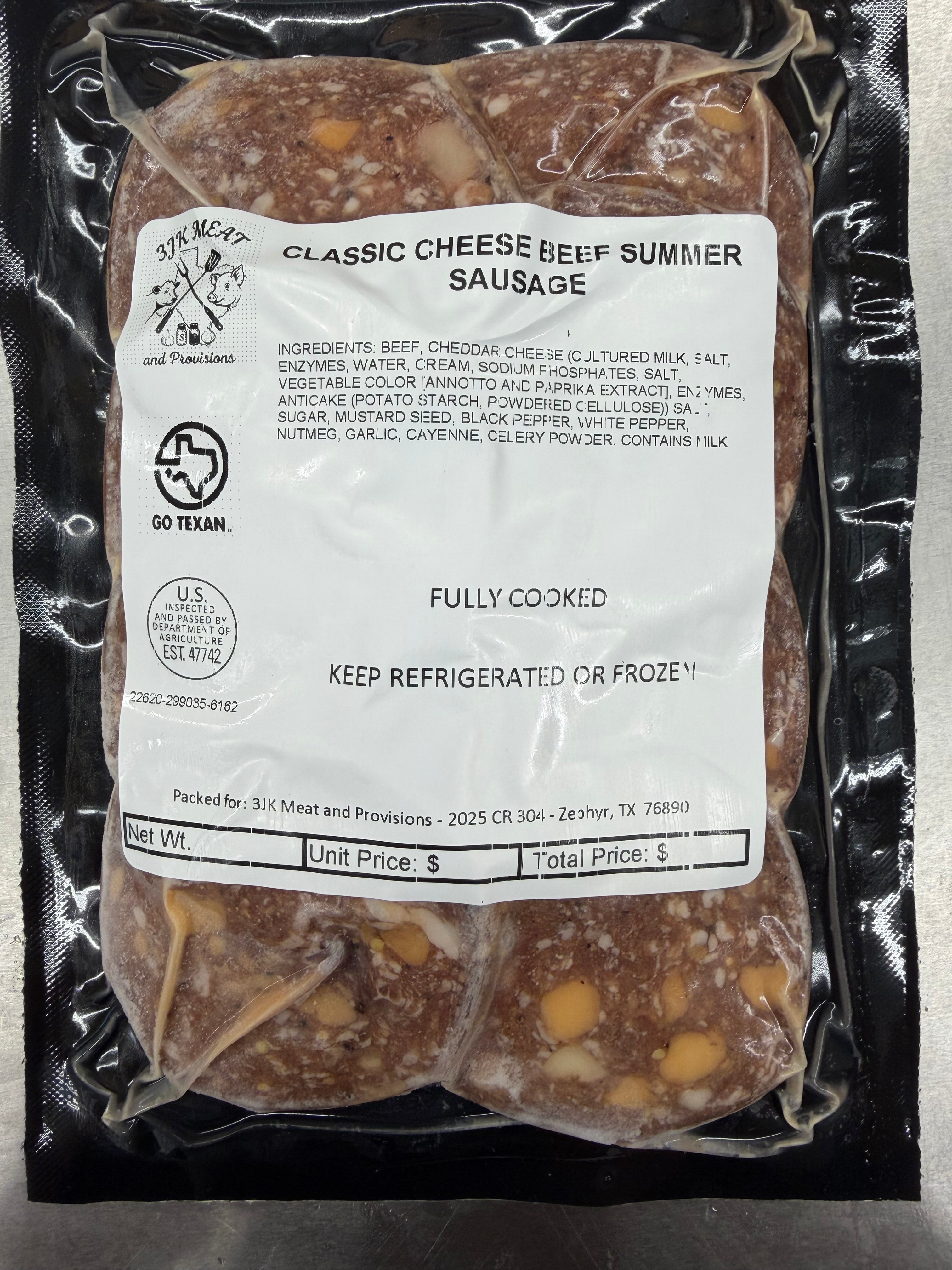 Sliced Beef Summer Sausage- Classic Cheese
