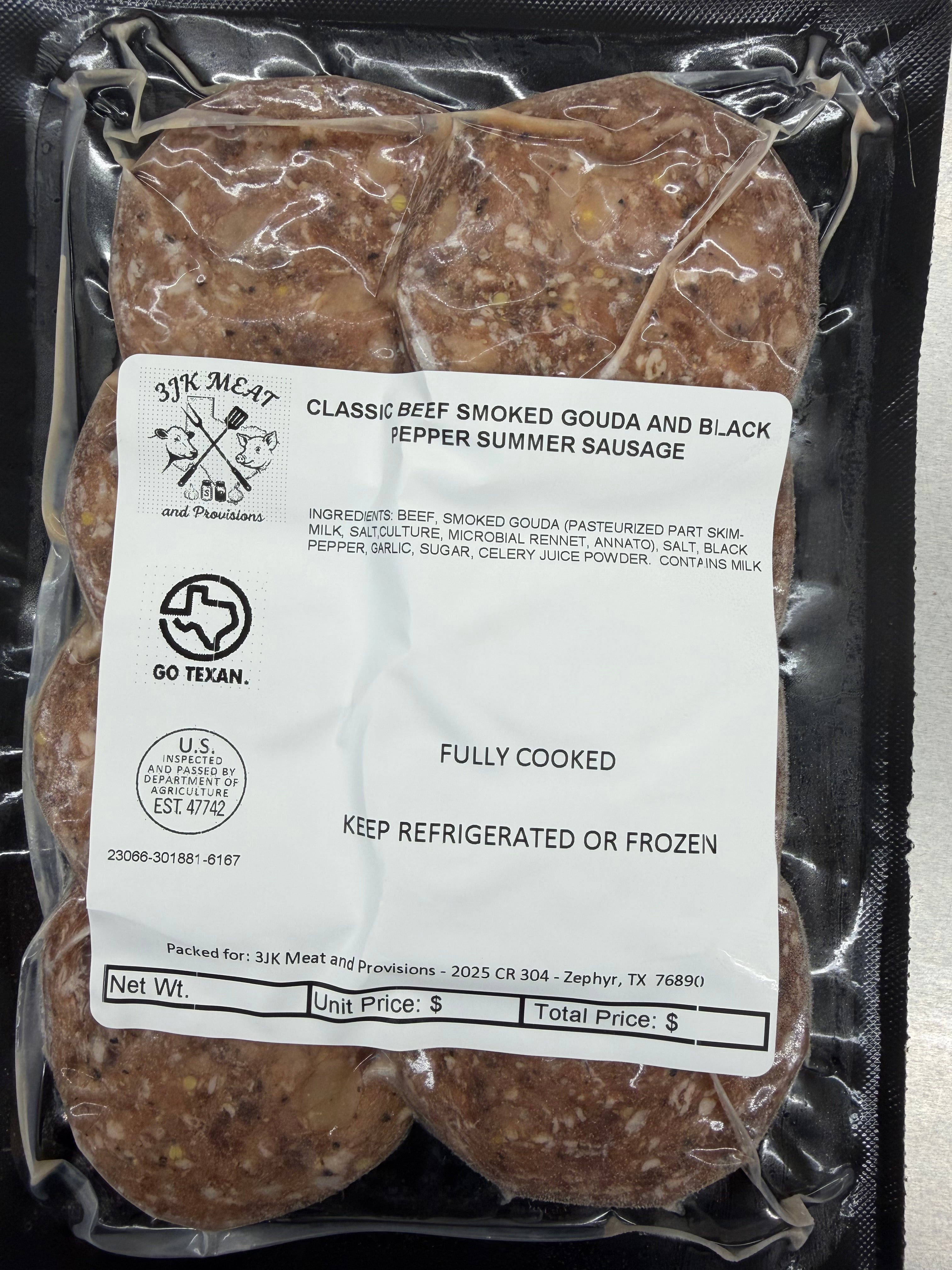 Sliced Beef Summer Sausage-Gouda and Black Pepper